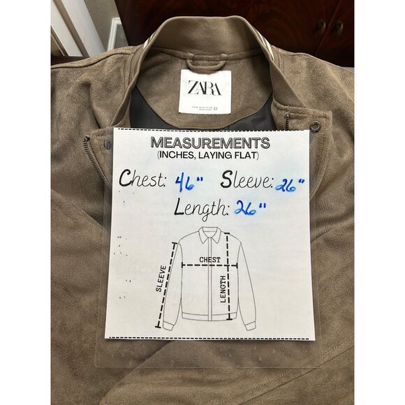 ZARA Varsity Bomber Jacket Mens M Faux Suede Taupe Tan Snap Front YKK Zip Lined - Picture 7 of 11